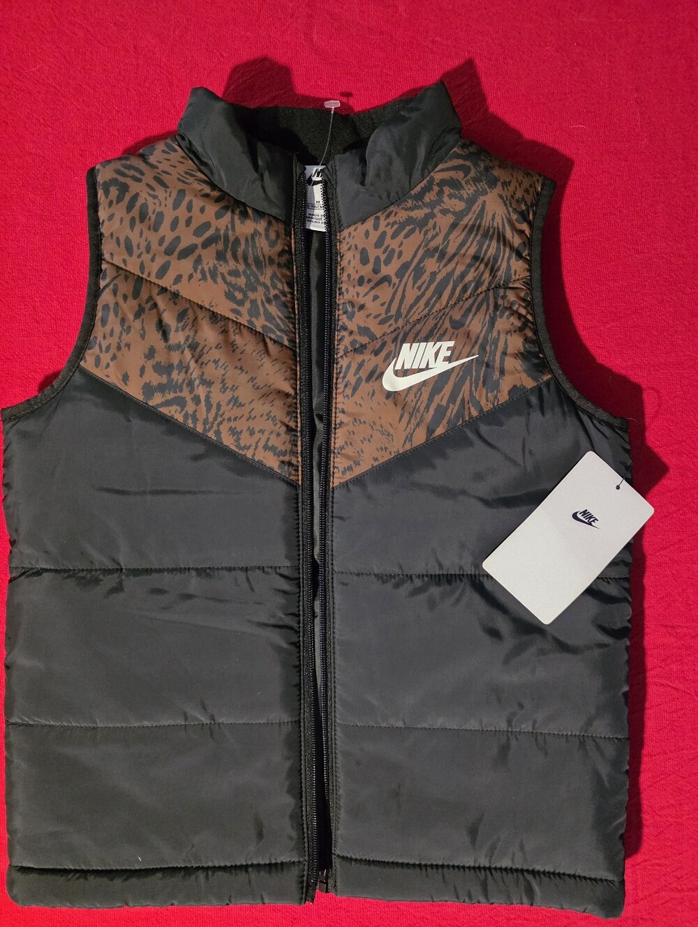 Nike Kids Black & Brown Animal-Print Puffer Vest